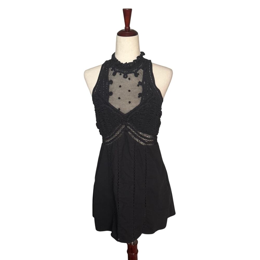 Free People Valencia Mini Dress Womens S Black Sheer Lace Boho Witchy Whimsigoth